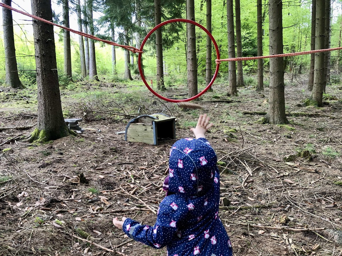 Il lancio delle pigne di abete come gioco per bambini all'aperto